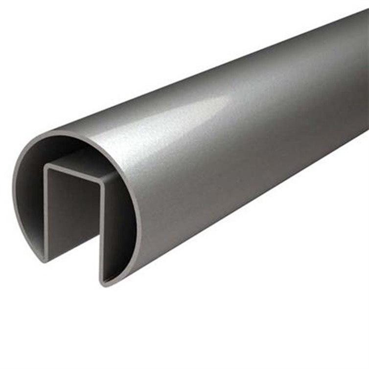 Brushed Stainless Steel Slotted Top Rail, 1.50" Tube for 1/2" Glass, 18' Lengths GR3152.4
