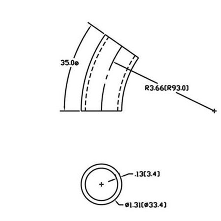 Steel Flush-Weld 35? Elbow with 3" Inside Radius for 1" Pipe 501