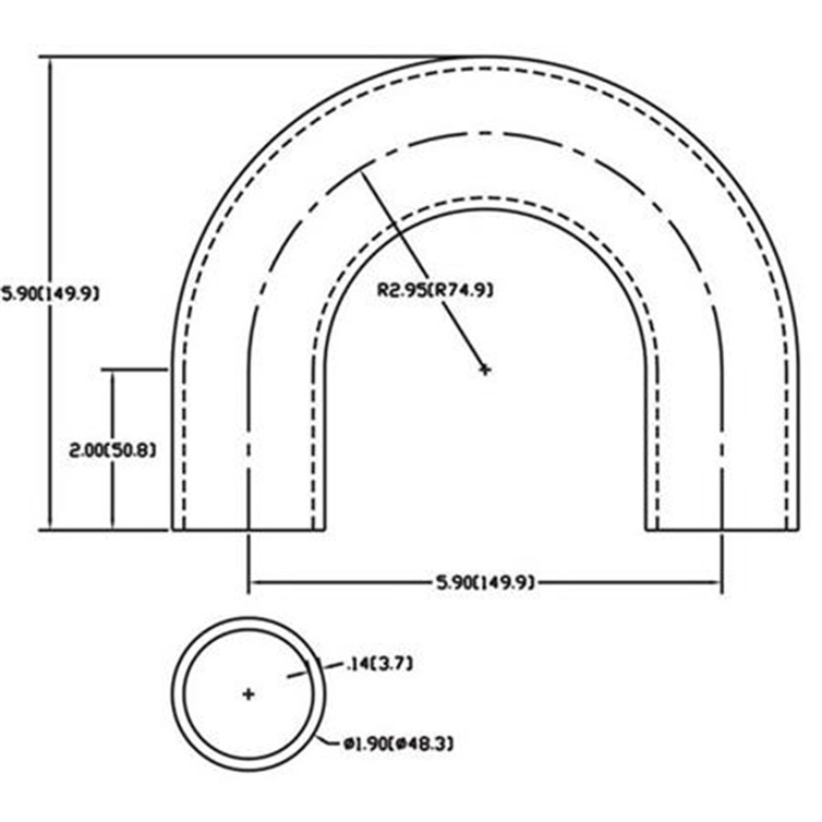 Aluminum Flush-Weld 180? Elbow with Two 2" Tangents, 2" Inside Radius for 1-1/2" Pipe 365-6