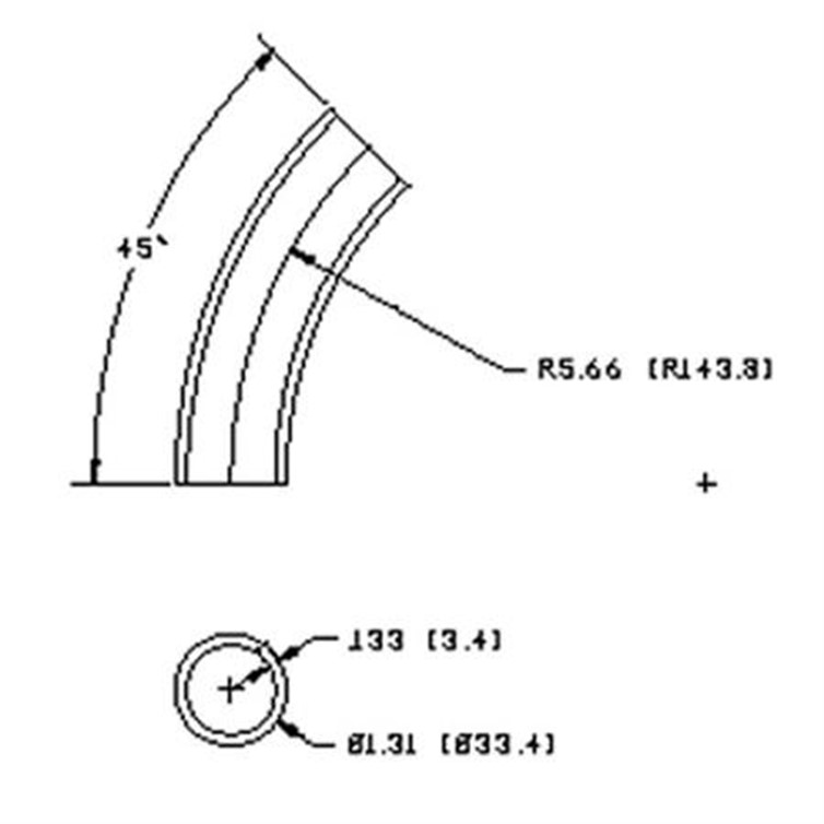 Stainless Steel Flush-Weld 45? Elbow with 5" Inside Radius for 1" Pipe 7043