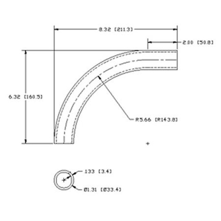 Aluminum Flush-Weld 90? Elbow with One 2" Tangent, 5" Inside Radius for 1" Pipe 7028