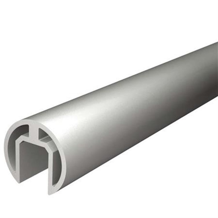 Brushed Anodized Aluminum Slotted Top Rail, 1.66" Tube for 1/2" Glass, 20' Lengths GR2168.4AN