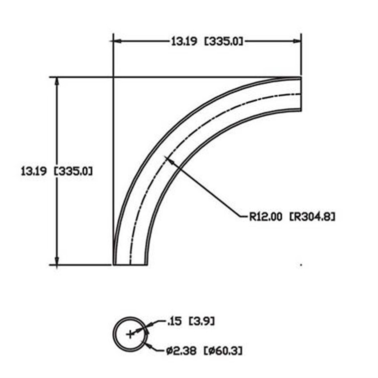 Steel Flush-Weld 90? Elbow with 10.81" Inside Radius for 2" Pipe 9356