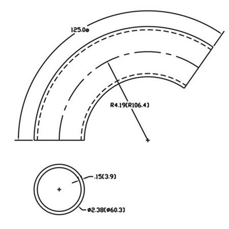 Steel Flush-Weld 125? Elbow with 3" Inside Radius for 2" Pipe 426