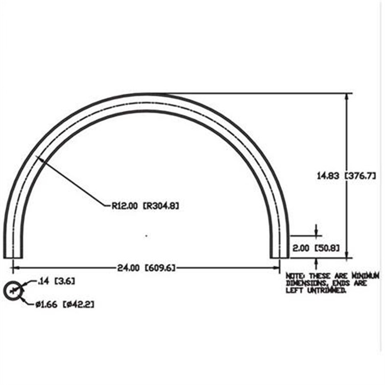 Aluminum Flush-Weld 180? Elbow w/ 2 Untrimmed Tangents, 11.17" Ins. Radius for 1-1/4" Pipe 9277B