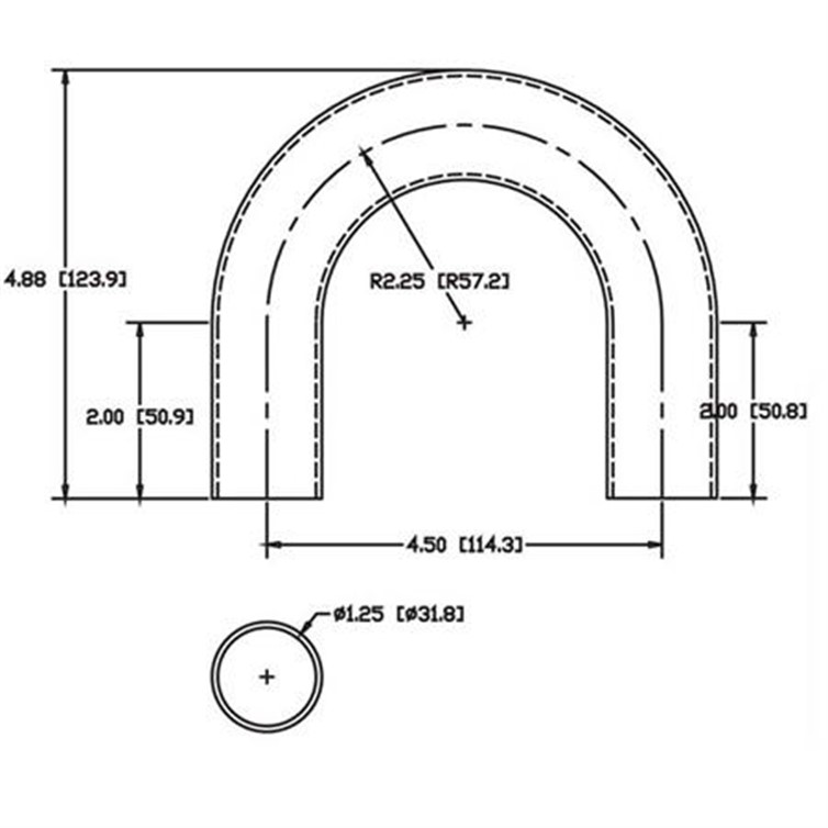 Steel Flush-Weld 180? Elbow with Two 2" Tangents, 1-5/8" Inside Diameter for 1.25" Dia Tube 7863
