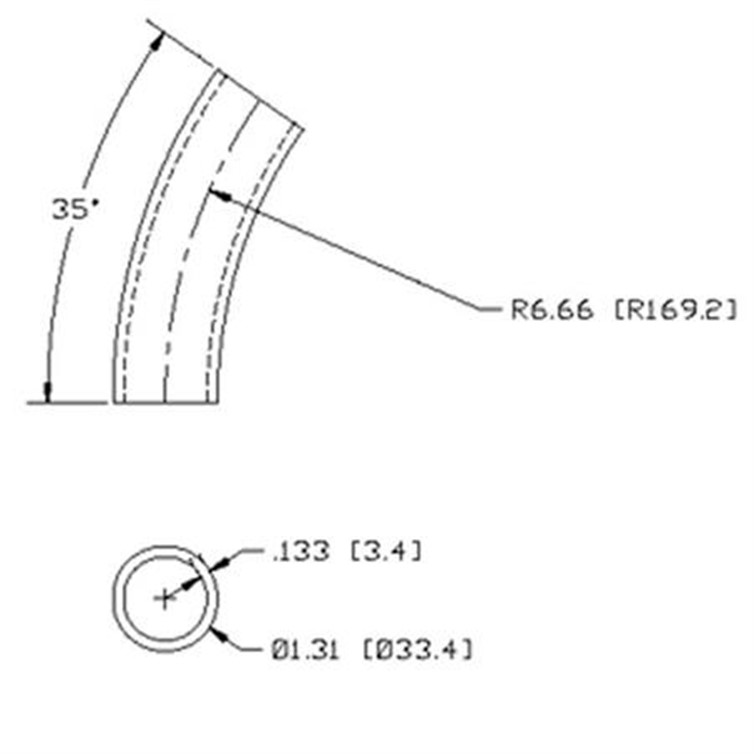 Steel Flush-Weld 35? Elbow with 6" Inside Radius for 1" Pipe 7401