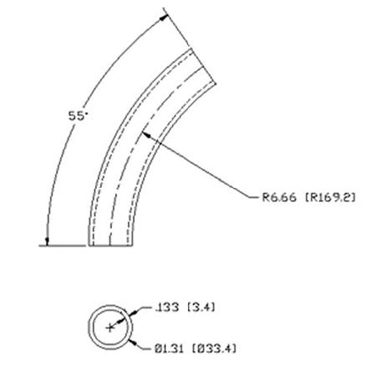Stainless Steel Flush-Weld 55? Elbow with 6" Inside Radius for 1" Pipe 7445