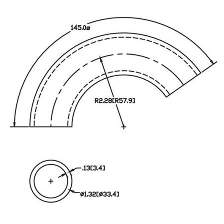 Steel Flush-Weld 145? Elbow with 1-5/8" Inside Radius for 1" Pipe 4512