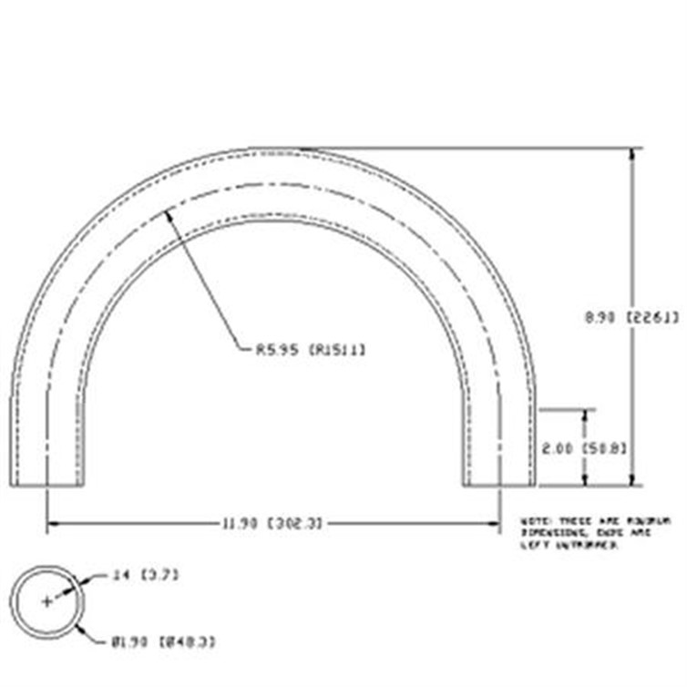 Stainless Steel Bent Flush-Weld 180? Elbow w/ 2 Untrimmed Tangents, 5" Inside Radius for 1-1/2" Pipe 7174B