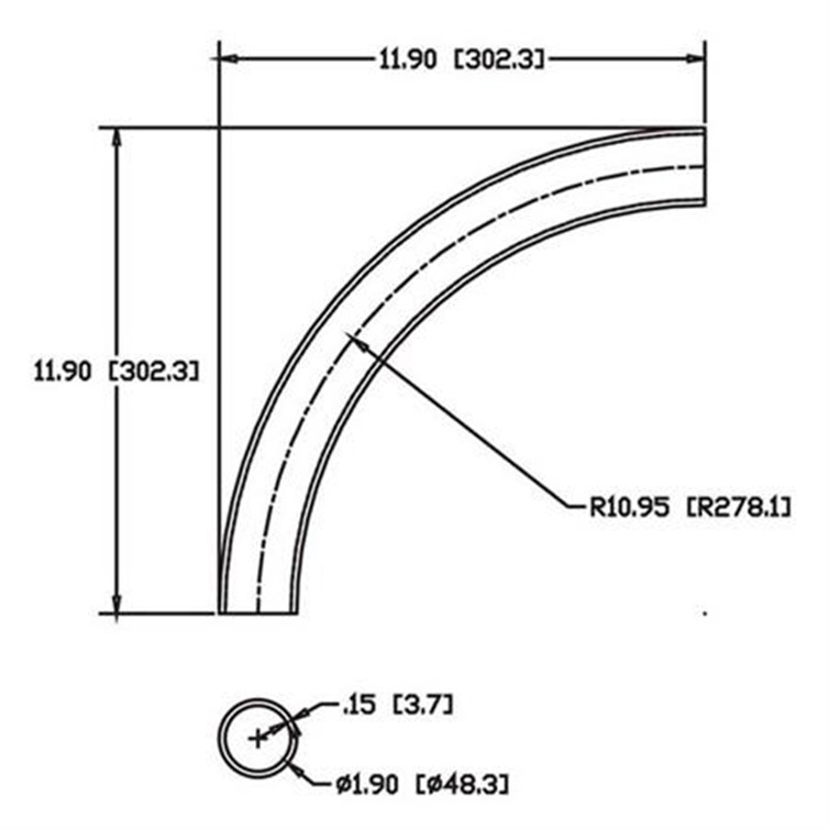 Steel Flush-Weld 90? Elbow with 10" Inside Radius for 1-1/2" Pipe 8306