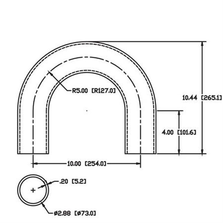 Steel Flush-Weld 180? Elbow w/ 2 Untrimmed Tangents, 3.56" Inside Radius for 2-1/2" Pipe 9602B