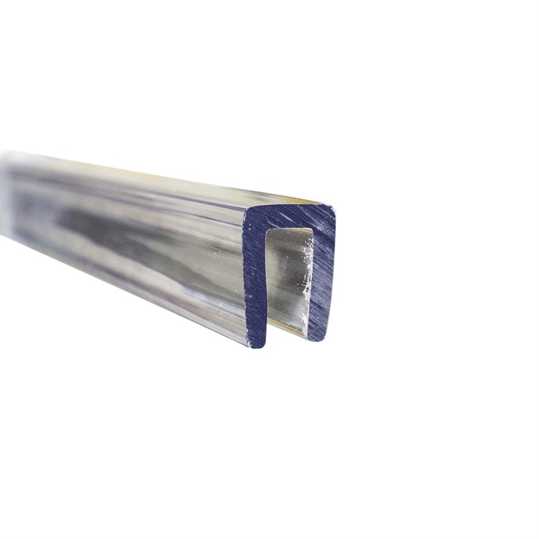Clear Polycarbonate Channel Top Rail, 1" by 1.563", for 1/2" Glass, 8' Lengths GR90915-8