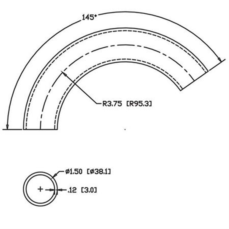 Steel Flush-Weld 145? Elbow with 3" Inside Radius for 1.50" Dia Tube 6961
