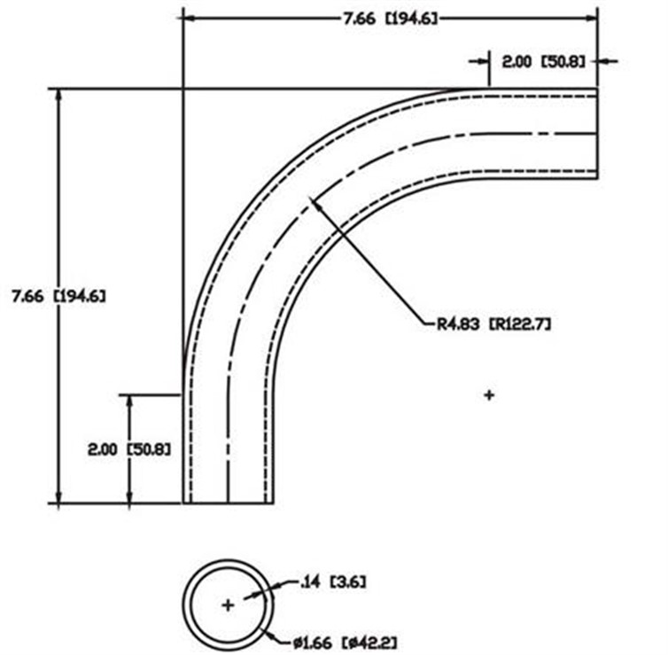 Stainless Steel Flush-Weld 90? Elbow with Two 2" Tangents, 4" Inside Radius for 1-1/4" Pipe 5656