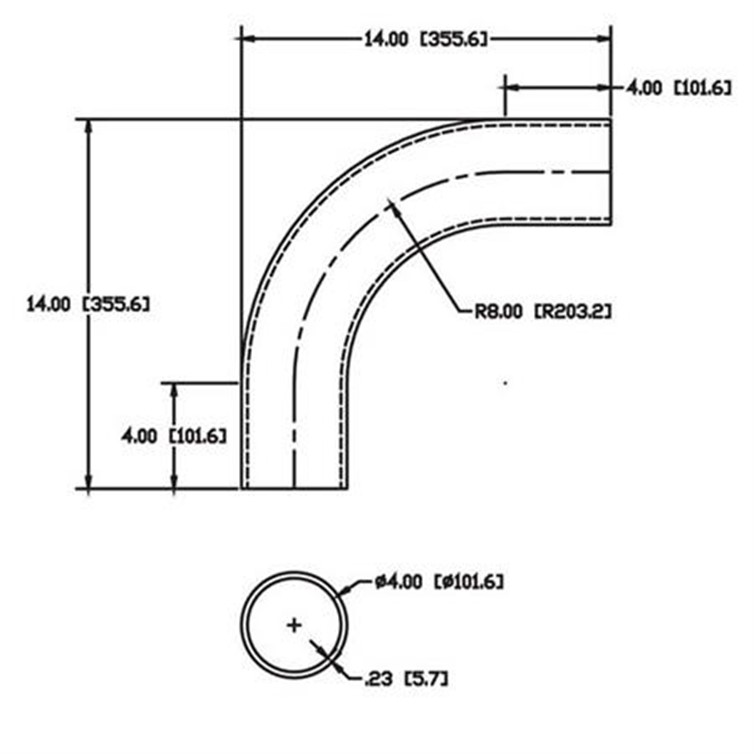 Steel Flush-Weld 90? Elbow with Two 2" Tangents, 6" Inside Radius for 3-1/2" Pipe 90160