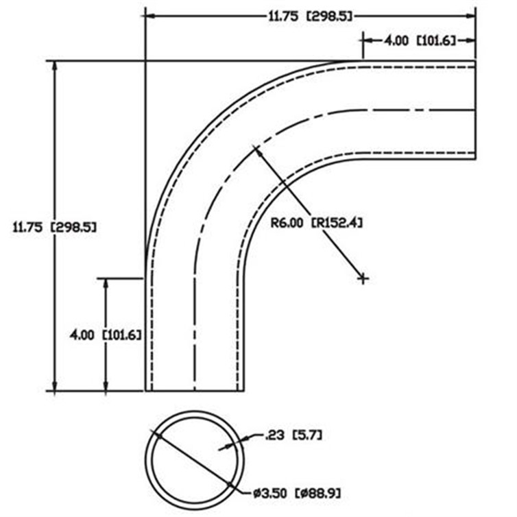 Steel Flush-Weld 90? Elbow with Two 4" Tangents, 4.25" Inside Radius for 3" Pipe 9631