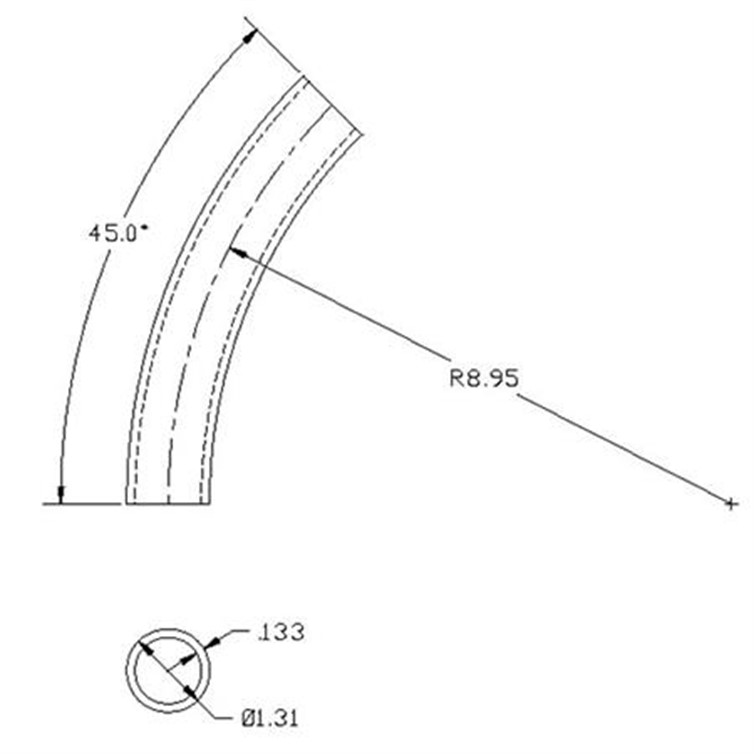 Steel Flush-Weld 45? Elbow with 8.65" Inside Radius for 1" Pipe 7652