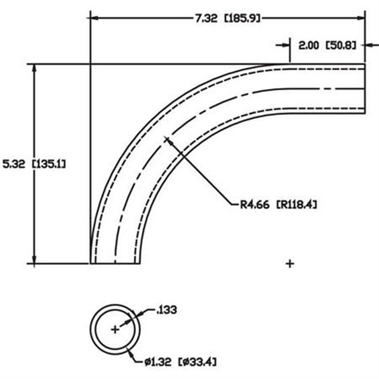 Steel Flush-Weld 90? Elbow with One 2" Tangent, 4" Inside Radius for 1" Pipe 5605