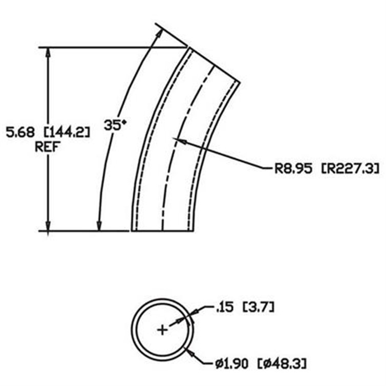 Aluminum Flush-Weld 35? Elbow with 8" Inside Radius for 1-1/2" Pipe 7764
