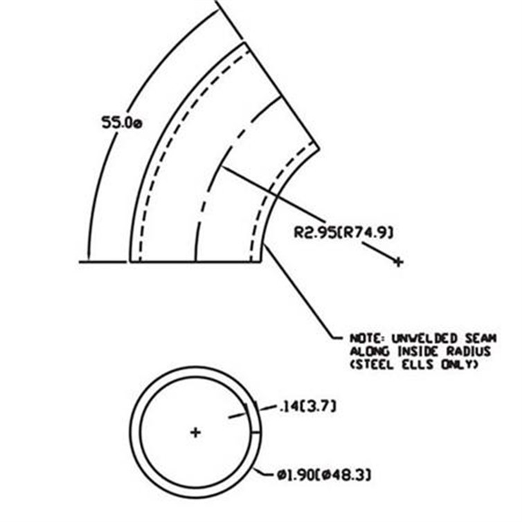 Steel Flush-Weld 55? Elbow with 2" Inside Radius for 1-1/2" Pipe without Seam 334-S