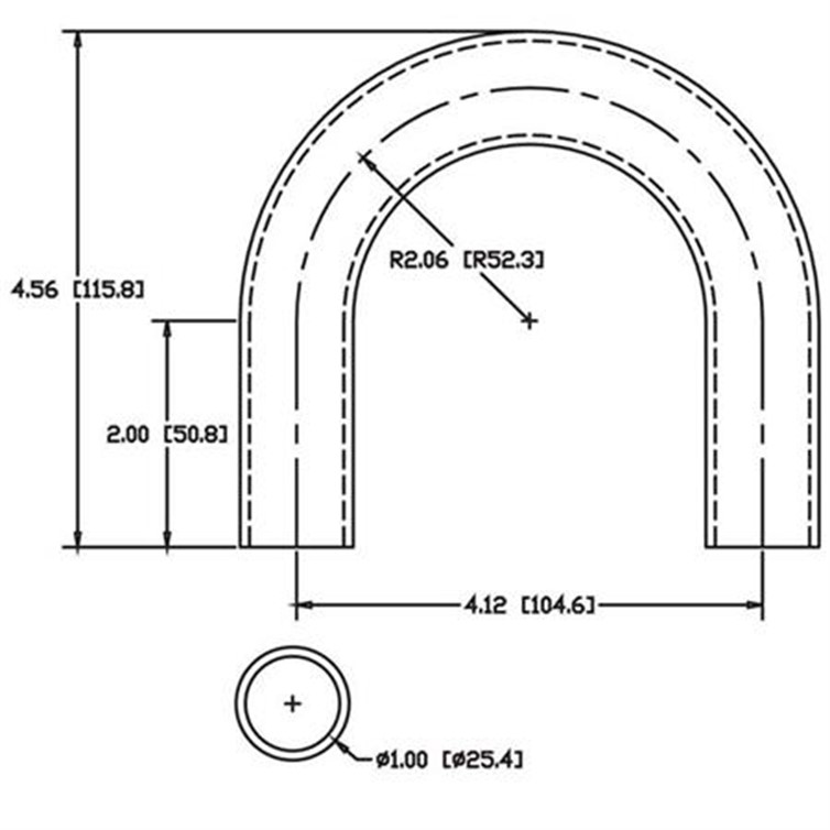 Steel Flush-Weld 180? Elbow with Two 2" Tangents, 1.56" Inside Radius for 1" Dia Tube 7813