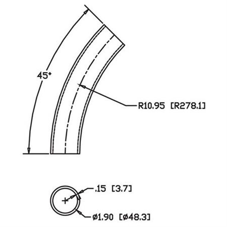 Stainless Steel Flush-Weld 45? Elbow with 10" Inside Radius for 1-1/2" Pipe 8330