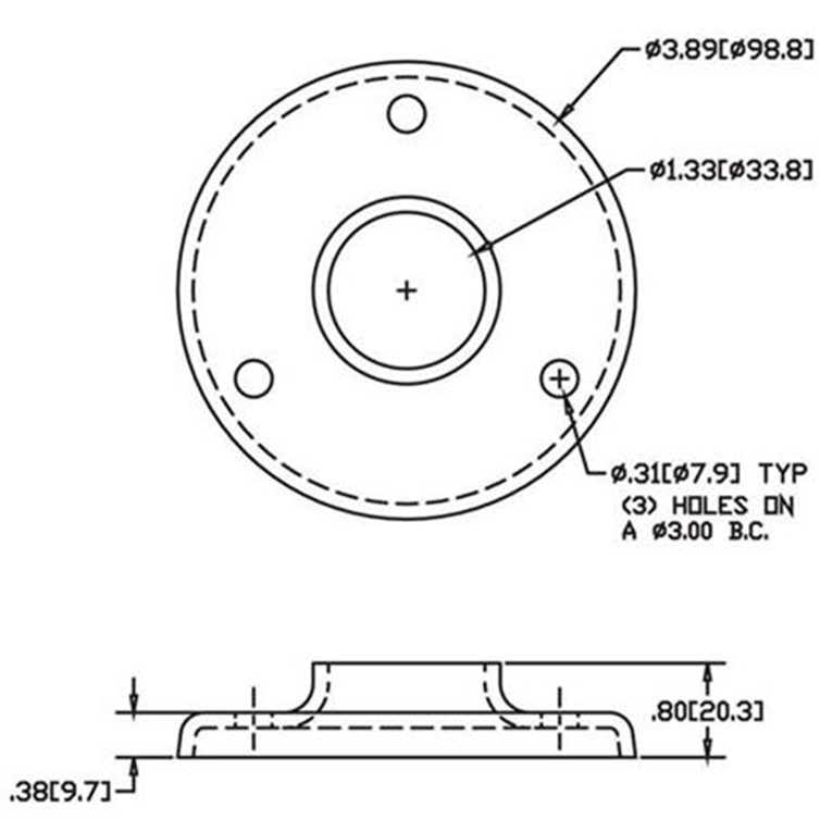 Steel Heavy Base Flange with 3 Mounting Holes for 1" Pipe 1419A