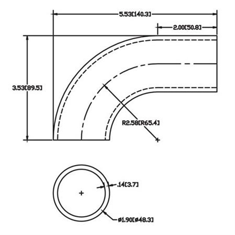 Stainless Steel Flush-Weld 90? Elbow with One 2" Tangent, 1-5/8" Inside Radius for 1-1/2" Pipe 4685