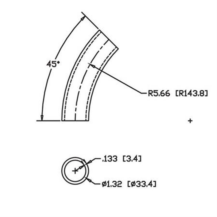 Steel Flush-Weld 45? Elbow with 5" Inside Radius for 1" Pipe 7003