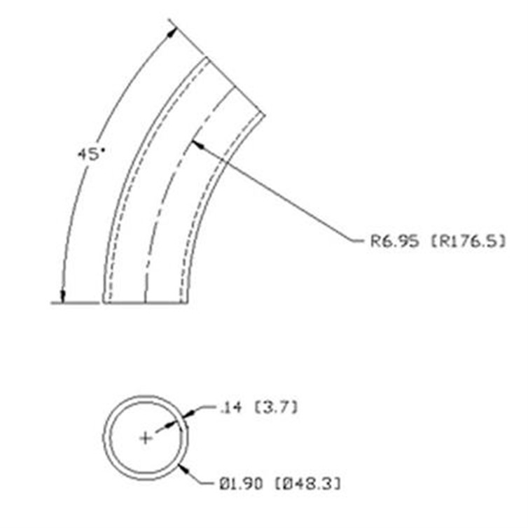 Steel Flush-Weld 45? Elbow with 6" Inside Radius for 1-1/2" Pipe 7523