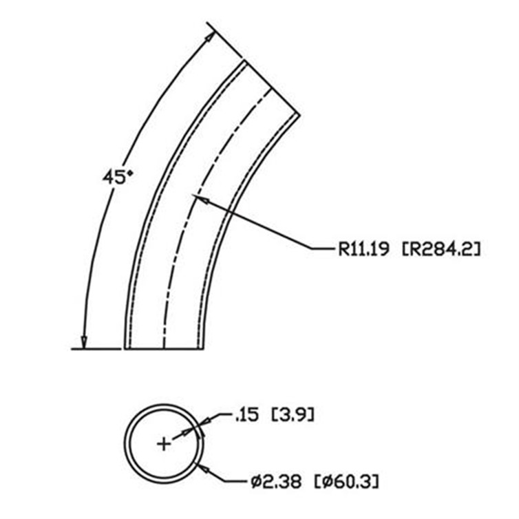 Stainless Steel Flush-Weld 45? Elbow with 10" Inside Radius for 2" Pipe 8380