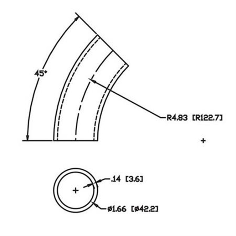Steel Flush-Weld 45? Elbow with 4" Inside Radius for 1-1/4" Pipe 5632