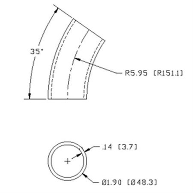 Steel Flush-Weld 35? Elbow with 5" Inside Radius for 1-1/2" Pipe 7121