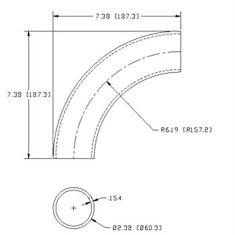 Steel Flush-Weld 90? Elbow with 5" Inside Radius for 2" Pipe 7187