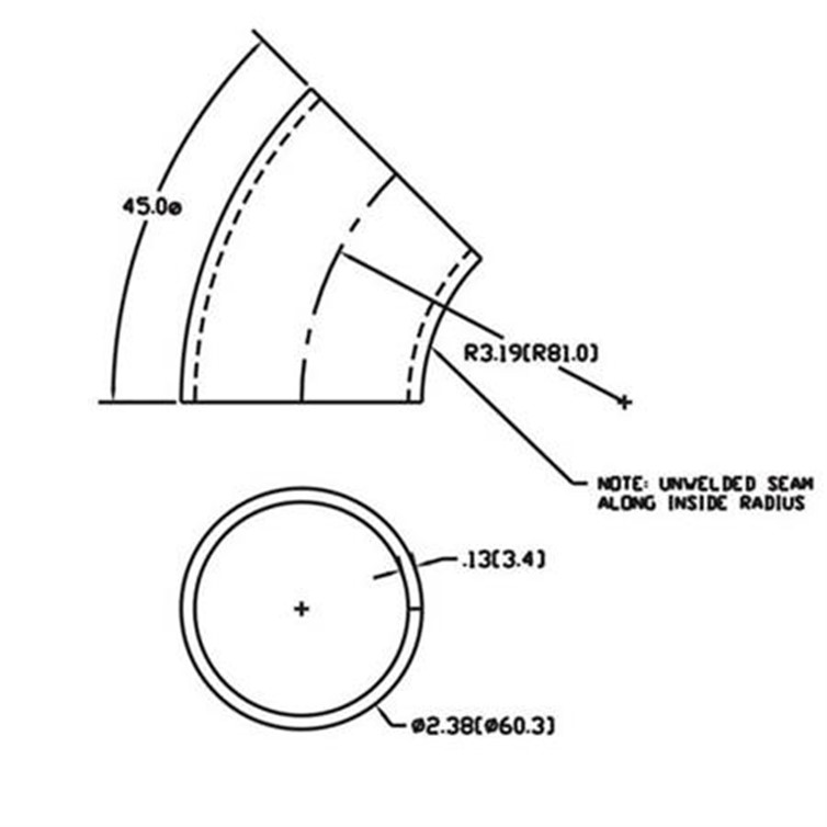 Stainless Steel Flush-Weld 45? Elbow with 2" Inside Radius for 2" Pipe 427