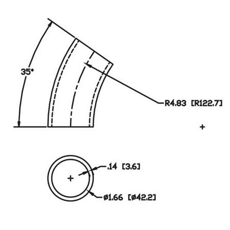 Steel Flush-Weld 35? Elbow with 4" Inside Radius for 1-1/4" Pipe 5631