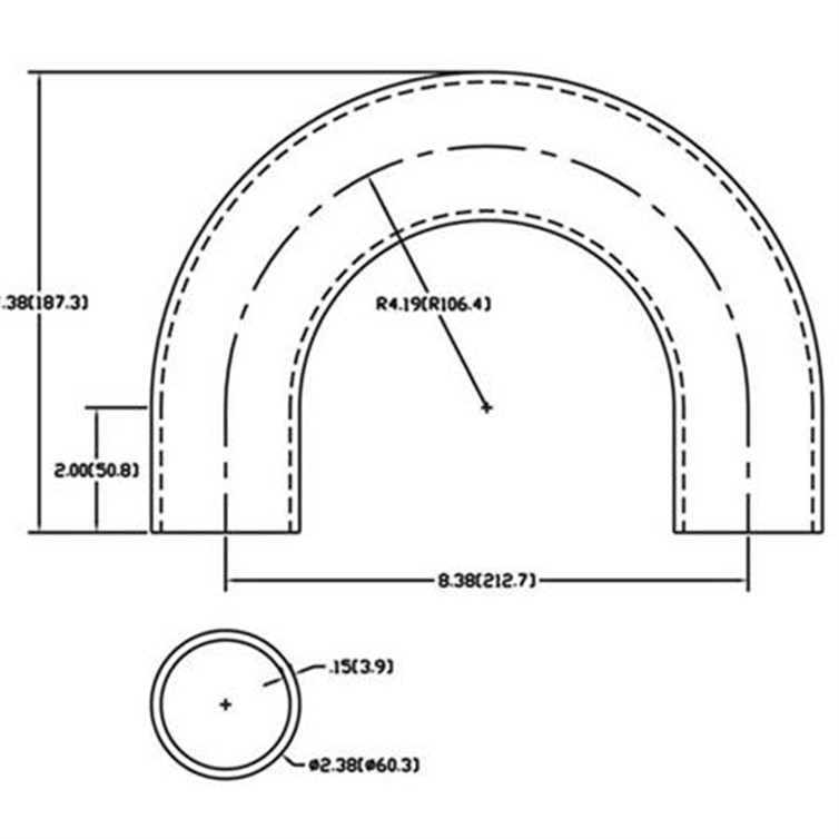 Steel Flush-Weld 180? Elbow with Two 2" Tangents, 3" Inside Radius for 2" Pipe 436