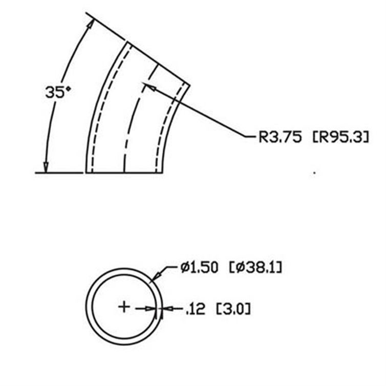 Steel Flush-Weld 35? Elbow with 3" Inside Radius for 1.50" OD Tube 6950