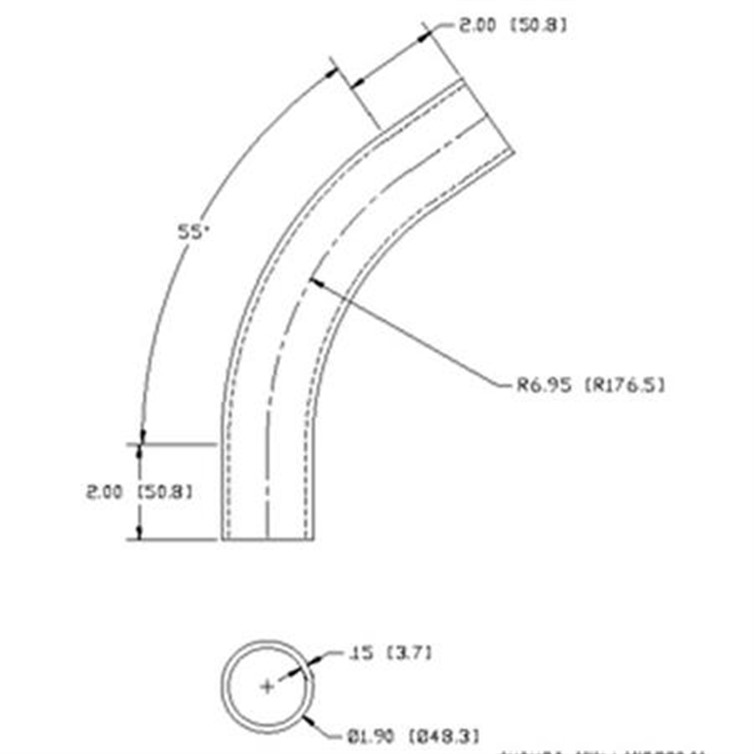 Steel Flush-Weld 55? Elbow with Two 2" Tangents, 6" Inside Radius for 1-1/2" Pipe 7526