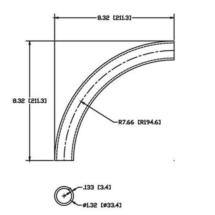 Steel Flush-Weld 90? Elbow with 7.30" Inside Radius for 1" Pipe 8506