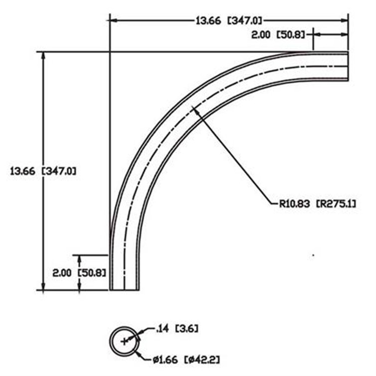 Steel Flush-Weld 90? Elbow with Two 2" Tangents, 10" Inside Radius for 1-1/4" Pipe 8258
