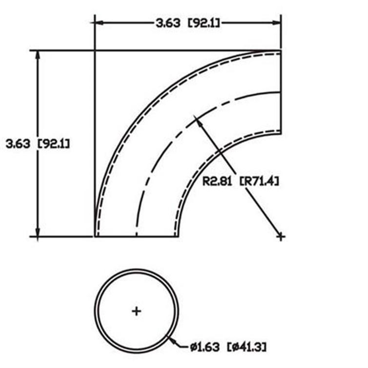 Steel 2" Inside Radius Flush-Weld 90? Elbow with .120" Wall Thickness for 1.625" Tube OD 7906T