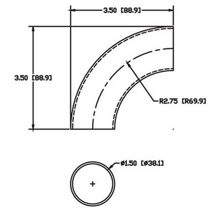 Stainless Steel Flush-Weld 90? Elbow with 2" Inside Radius, .065" Wall for 1.50" Dia Tube 7938