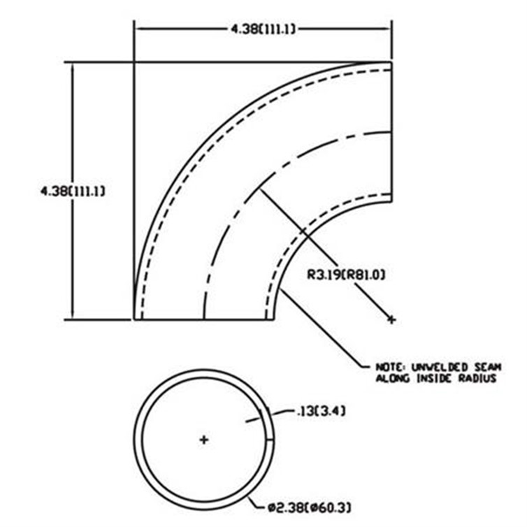 Stainless Steel Flush-Weld 90? Elbow with 2" Inside Radius for 2" Pipe 433