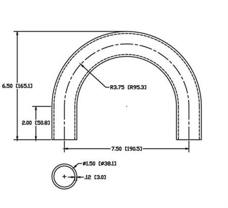 Stainless Steel Flush-Weld 180? Elbow with Two 2" Tangents, 3" Inside Radius for 1.50" Dia Tube 6979