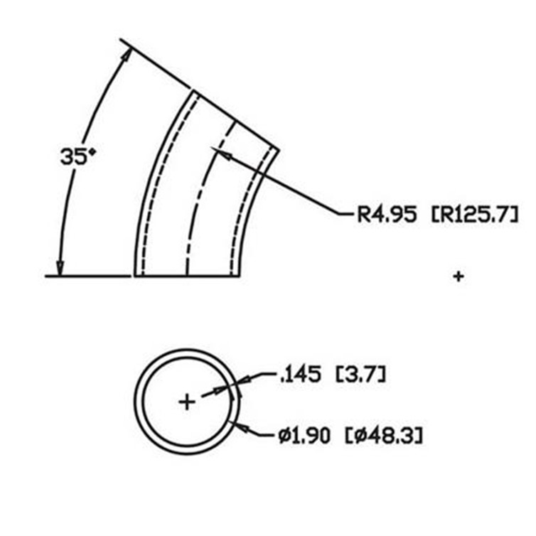 Steel Flush-Weld 35? Elbow with 4" Inside Radius for 1-1/2" Pipe 5661