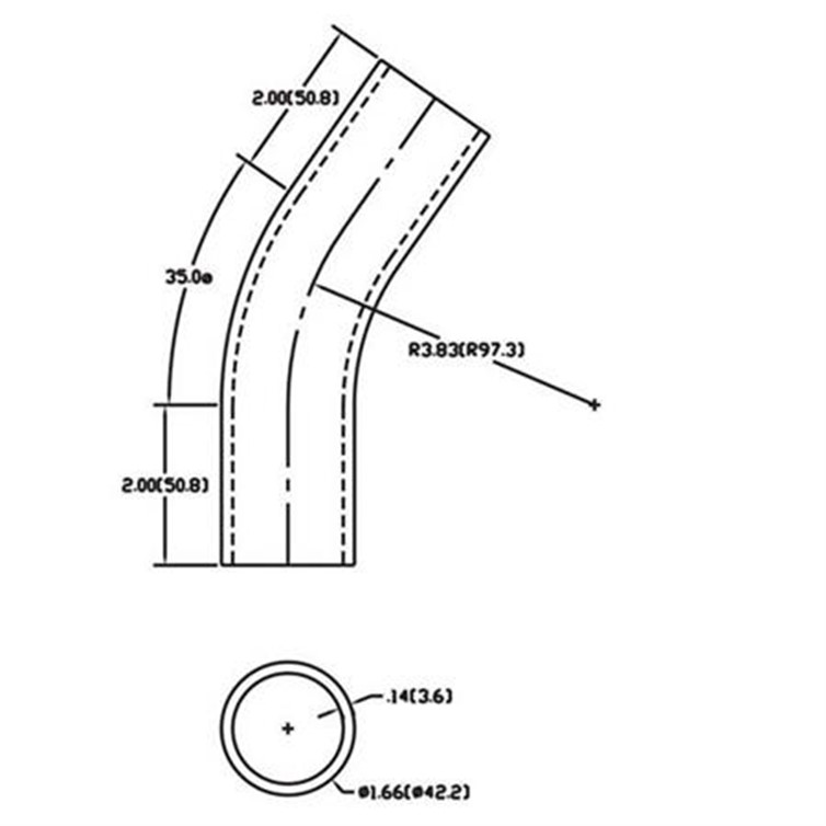 Steel Flush-Weld 35? Elbow with Two 2" Tangents, 3" Inside Radius for 1-1/4" Pipe 253-2