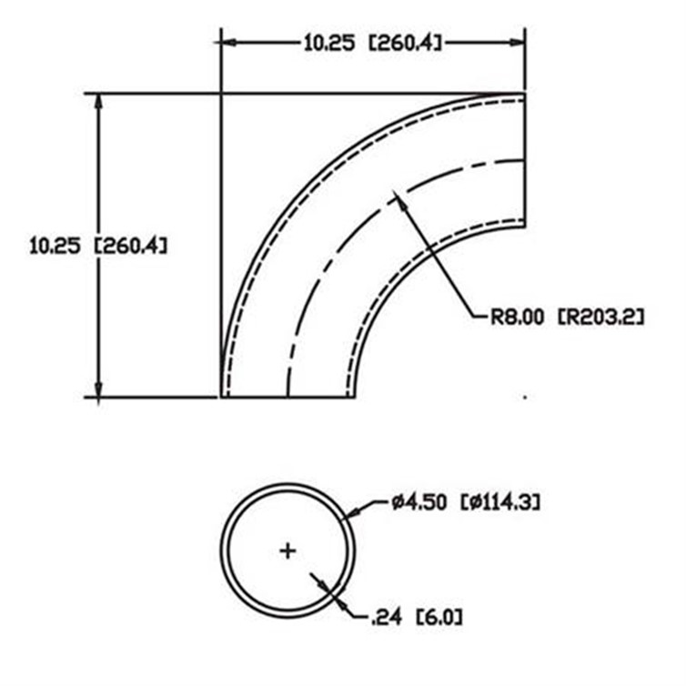 Steel Flush-Weld 90? Elbow with 5.75" Inside Radius for 4" Pipe 9640