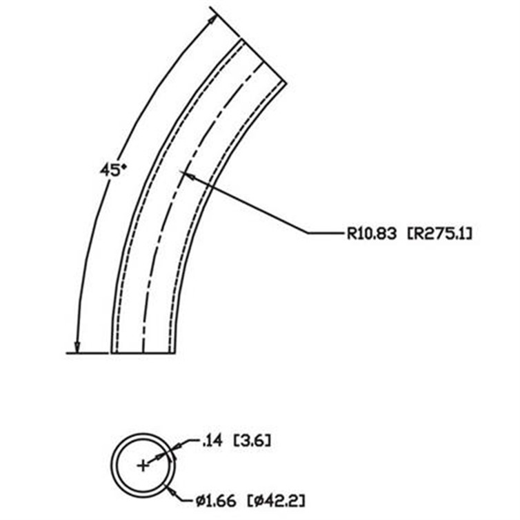 Steel Flush-Weld 45? Elbow with 10" Inside Radius for 1-1/4" Pipe 8252